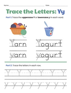 Trace the Letters: Yy