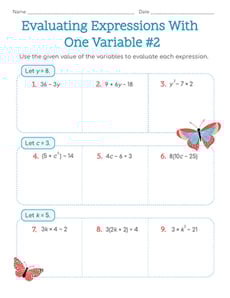 Evaluating Expressions With One Variable #2