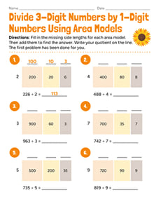 Divide 3-Digit Numbers by 1-Digit Numbers Using Area Models
