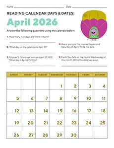 Reading Calendar Days and Dates: April 2026
