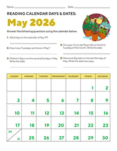 Reading Calendar Days and Dates: May 2026