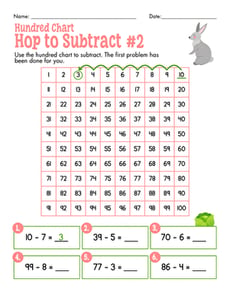 Hundred Chart Hop to Subtract #2