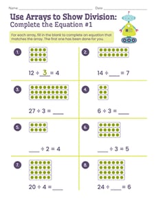 Use Arrays to Show Division: Complete the Equation #1