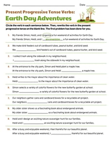 Present Progressive Tense: Earth Day Adventures