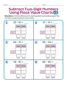 Subtract Two-Digit Numbers Using Place Value Charts #2