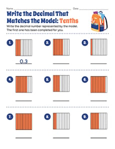 Write the Decimal That Matches the Model: Tenths