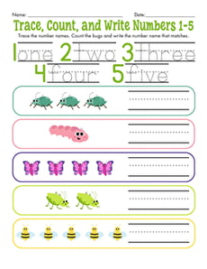 Trace, Count, and Write Numbers 1–5