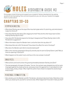Novel Study: Holes: Discussion Guide #3