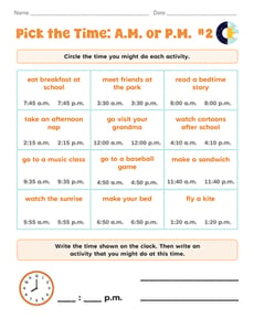 Pick the Time: A.M. or P.M. #2