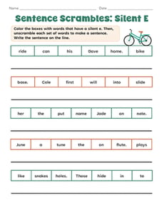 Sentence Scrambles: Silent E