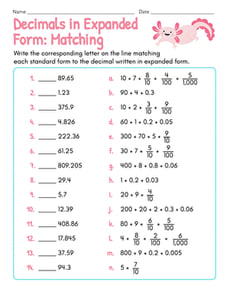 Decimals in Expanded Form: Matching