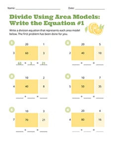 Divide Using Area Models: Write the Equation #1