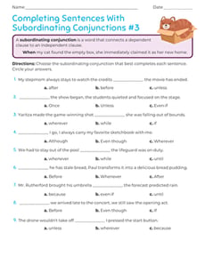 Completing Sentences With Subordinating Conjunctions #3