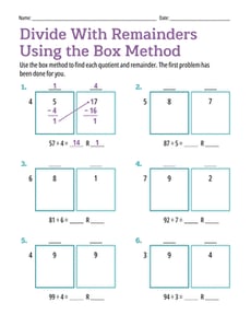 Divide With Remainders Using Area Models