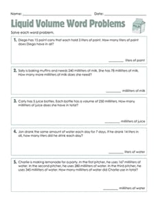 Liquid Volume Word Problems