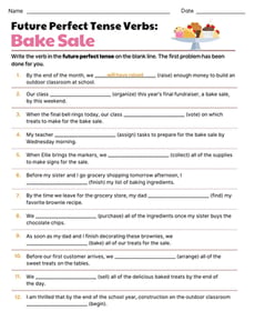 Future Perfect Tense Verbs: Bake Sale