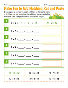 Make Ten to Add Matching: Cut and Paste