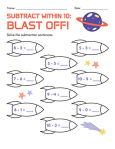 Subtract Within 10: Blast Off!