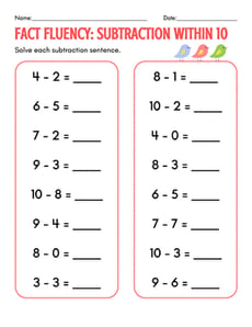 Fact Fluency: Subtraction Within 10