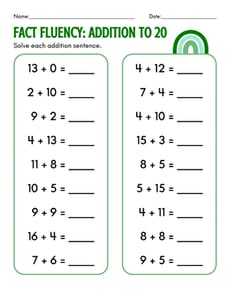 Fact Fluency: Addition to 20