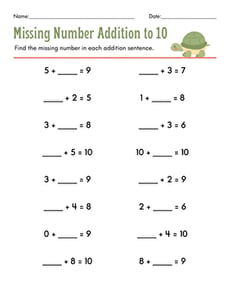 Missing Number Addition to 10