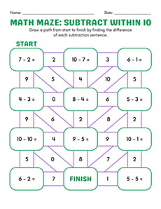 Math Maze: Subtract Within 10
