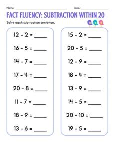 Fact Fluency: Subtraction Within 20