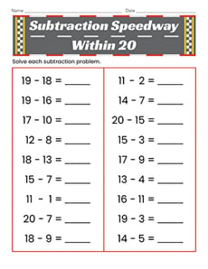 Subtraction Speedway to 20
