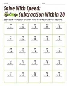 Solve With Speed: Subtraction Within 20