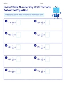 Divide Whole Numbers by Unit Fractions: Solve the Equation