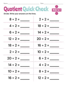 Quotient Quick Check: Divide by 2