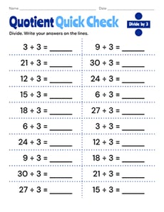 Quotient Quick Check: Divide by 3