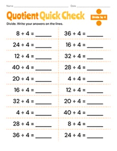 Quotient Quick Check: Divide by 4