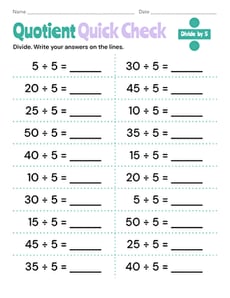 Quotient Quick Check: Divide by 5