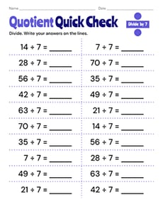Quotient Quick Check: Divide by 7