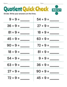 Quotient Quick Check: Divide by 9