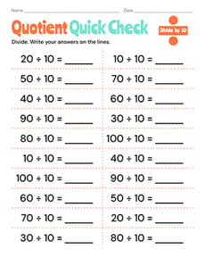 Quotient Quick Check: Divide by 10