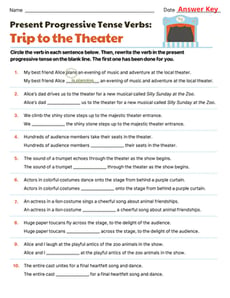 Present Progressive Tense Verbs: Trip to the Theater