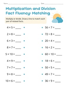 Multiplication and Division Fact Fluency: Matching