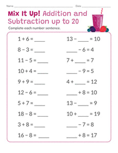 Mix It Up! Addition and Subtraction up to 20