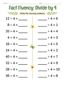 Fact Fluency: Divide by 4