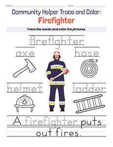 Community Helper Trace and Color: Firefighter