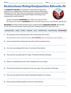 Semicolons: Using Conjunctive Adverbs #2