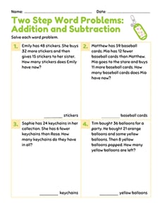 Two Step Word Problems: Addition and Subtraction