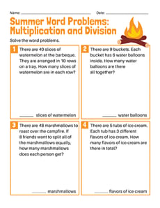 Summer Word Problems: Multiplication and Division