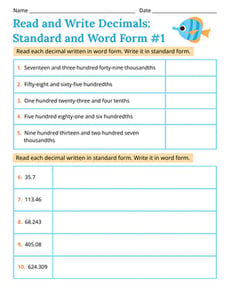 Read and Write Decimals: Standard and Word Form #1