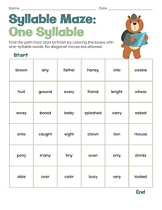 Syllable Maze: One Syllable