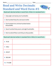 Read and Write Decimals: Standard and Word Form #3