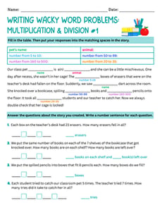 Writing Wacky Word Problems: Multiplication and Division #1
