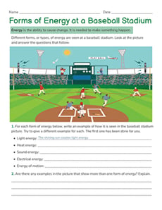 Forms of Energy at a Baseball Stadium